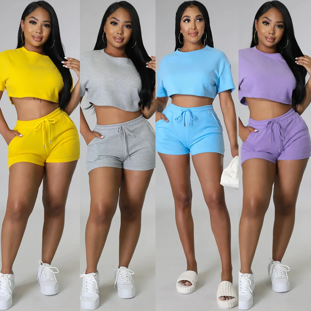 Summer 2022 women clothes Leisure Sport Sexy Solid Color Two-Piece Set Outfits Short Women Two Pieces Sets
Summer 2022 women clothes Leisure Sport Sexy Solid Color Two-Piece Set Outfits Short Women Two Pieces Sets