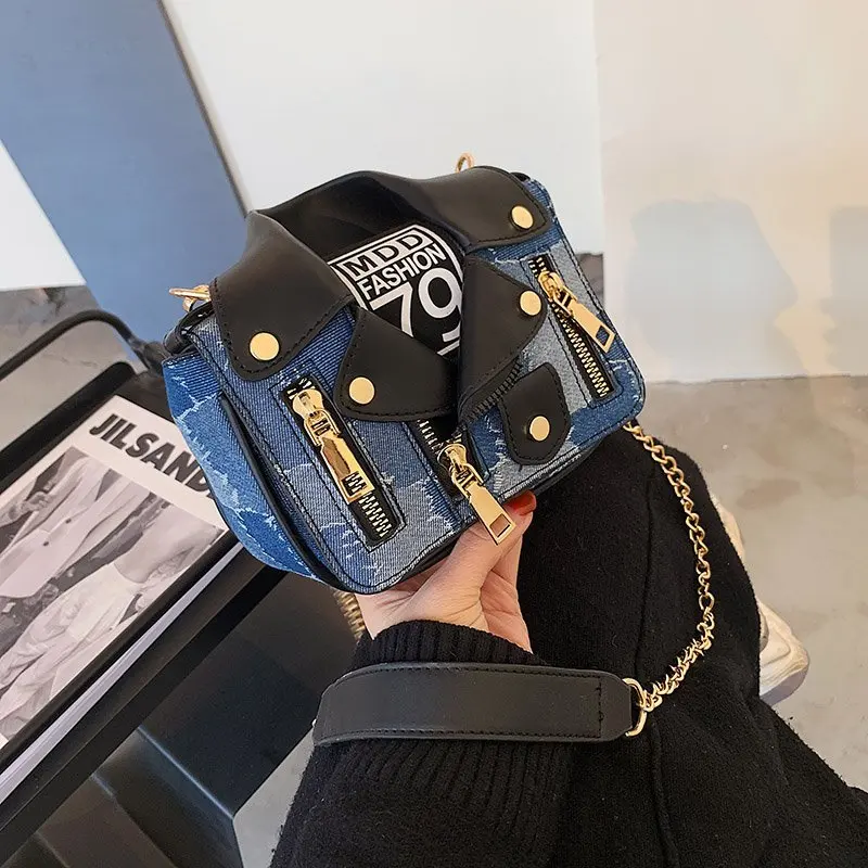 Factory directly wholesale interesting PU mini jacket purses and handbags, Blue/navy
Factory directly wholesale interesting PU mini jacket purses and handbags, Blue/navy