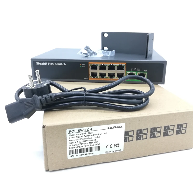 

10 Port 10/100/1000Mbps Switch/8 Port PoE Gigabit IEEE802.3af/at Auto-MDI/MDI-X