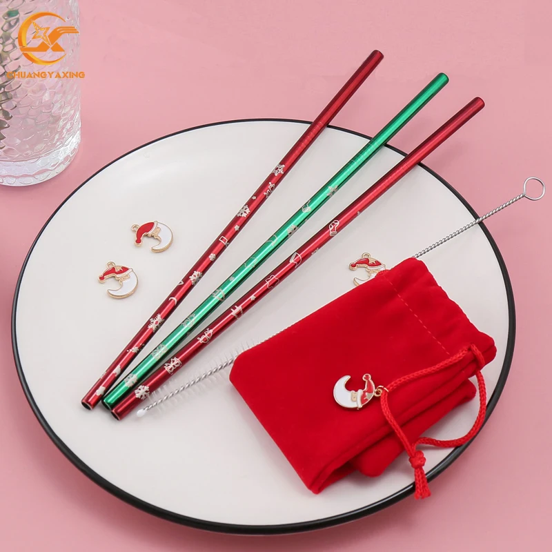 Customized LOGO Stainless Steel Christmas Drinking Straws Christmas Green Metal Straw Set with Red Bag
Customized LOGO Stainless Steel Christmas Drinking Straws Christmas Green Metal Straw Set with Red Bag