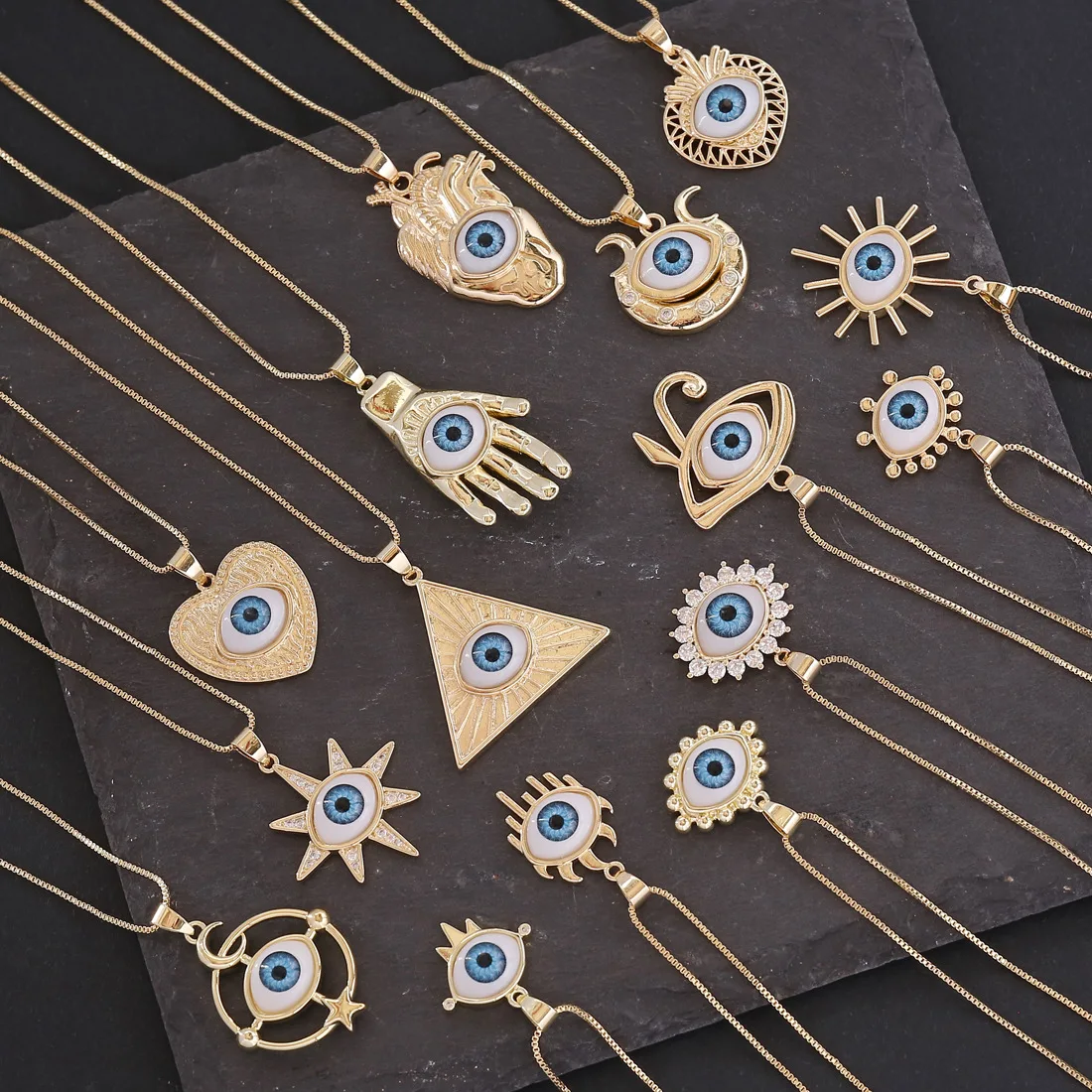 High Quality 18K Gold Heart Blue Eye Pendent Necklace Bling Zircon Eye Of Horus Pendent Necklaces, Multi
High Quality 18K Gold Heart Blue Eye Pendent Necklace Bling Zircon Eye Of Horus Pendent Necklaces, Multi