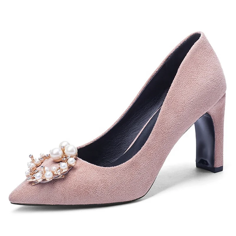 Elegant beautiful wholesale pearl buckle suede pointed-toe party fashion ladies dress shoes chunky heel women's pumps, As photo
Elegant beautiful wholesale pearl buckle suede pointed-toe party fashion ladies dress shoes chunky heel women's pumps, As photo