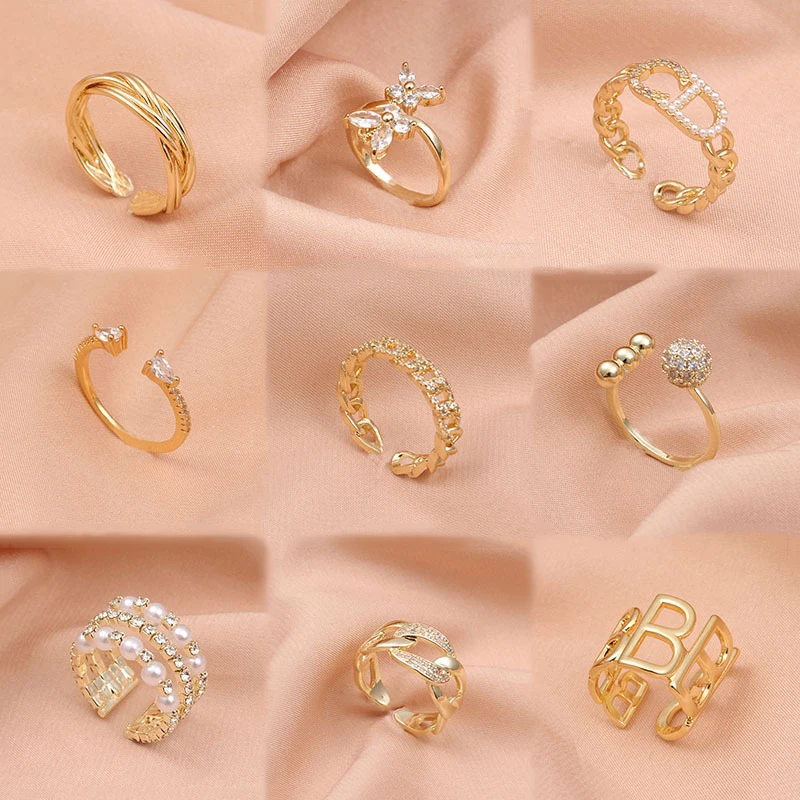 European and American fashion opening gold plated diamond copper rings for women