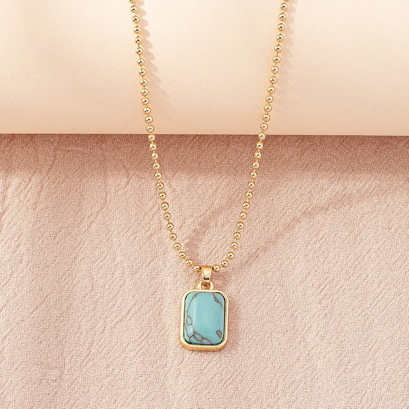 New Gold Plated Beaded Chain Turquoise Necklace Square Turquoise Pendant Necklace For Women
New Gold Plated Beaded Chain Turquoise Necklace Square Turquoise Pendant Necklace For Women