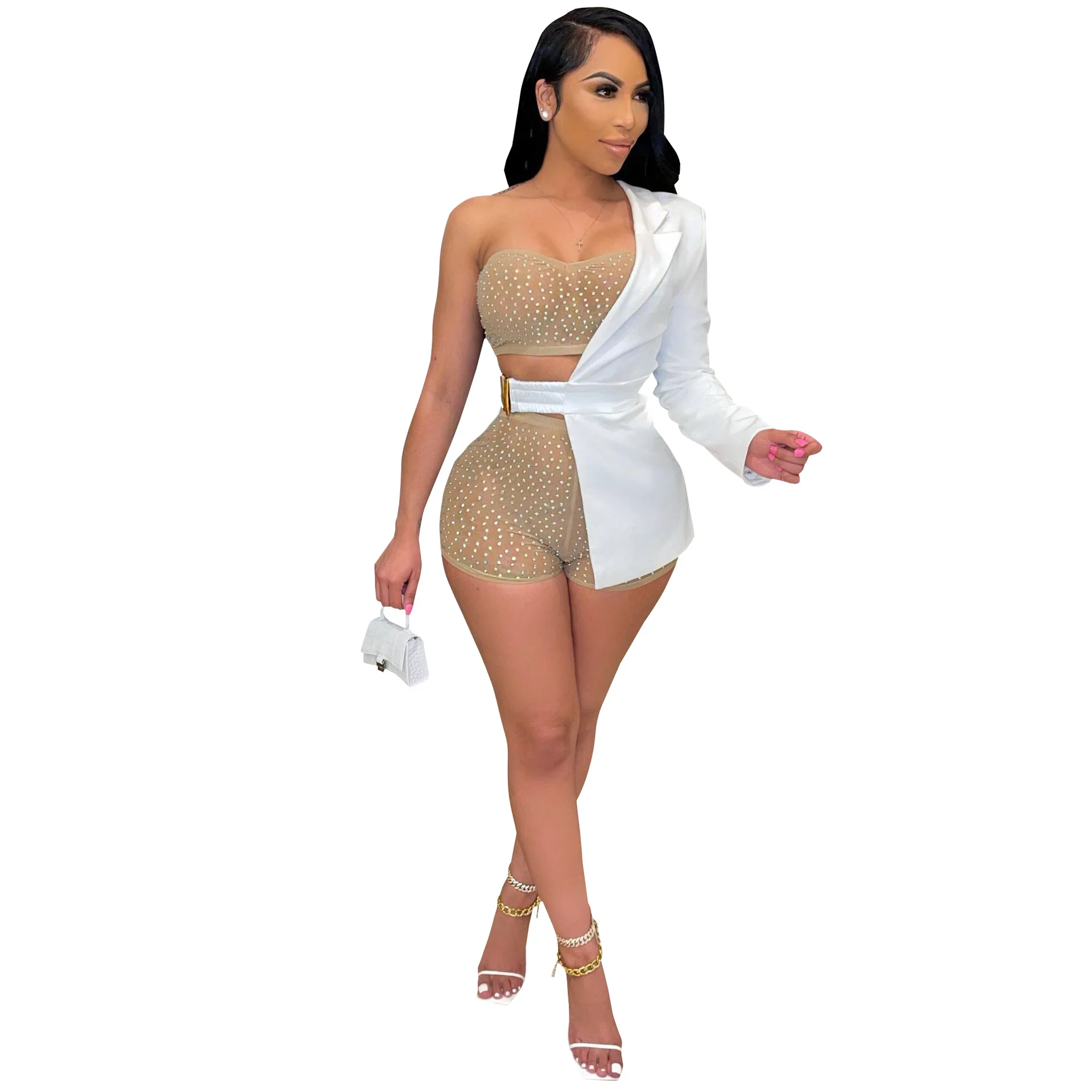 short pants sets for women club party trendy 3 pieces shorts and blazer sets sexy one shoulder beading ladies blazer suits women, Black/white
short pants sets for women club party trendy 3 pieces shorts and blazer sets sexy one shoulder beading ladies blazer suits women, Black/white