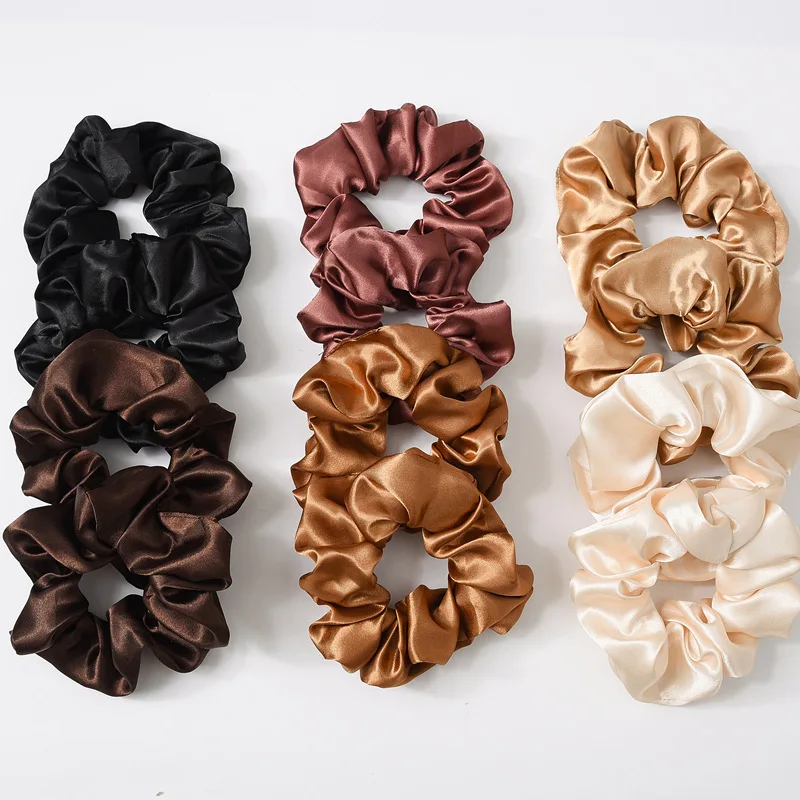 2019 Wholesale Custom Solid Color Hair Scrunchies Women Accessories Fabric Elastic Hair Band Hair Ties Girls Satin Scrunchies