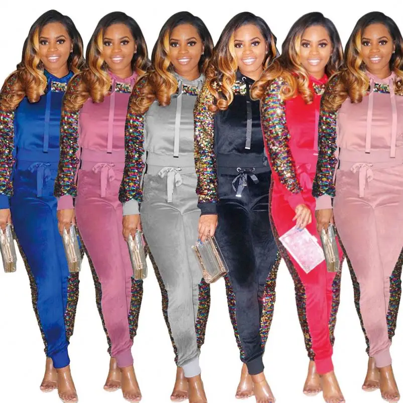 W6031 two piece set women casual 2 piece hoodies with sequin shiny hoodies tracksuit
W6031 two piece set women casual 2 piece hoodies with sequin shiny hoodies tracksuit