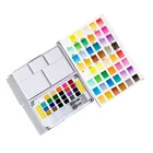 12 24 36 48 Colors Portable Artist Watercolor Paints Pigment Cake Half Pans Foldable Tin Box Solid Water Color Paint Set Kit