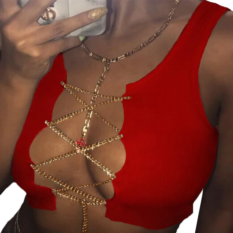 Sexy White Women Crop Top Ladies Club Street Sleeveless Short Halter Low Cut Tee Vest Hollow Out Metal Chain Tank Tops
Sexy White Women Crop Top Ladies Club Street Sleeveless Short Halter Low Cut Tee Vest Hollow Out Metal Chain Tank Tops