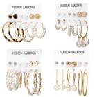 V&R Amazon Hot Sale Oversize Geometric Pearl Hoop Earrings Gold Twist Earring Set Fashion Jewelry