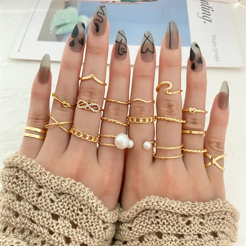 New Hot Selling 19pcs Fashion Gold Rings Sets for Women Pearl Chain minimalist Women Ring Set Jewelry
New Hot Selling 19pcs Fashion Gold Rings Sets for Women Pearl Chain minimalist Women Ring Set Jewelry