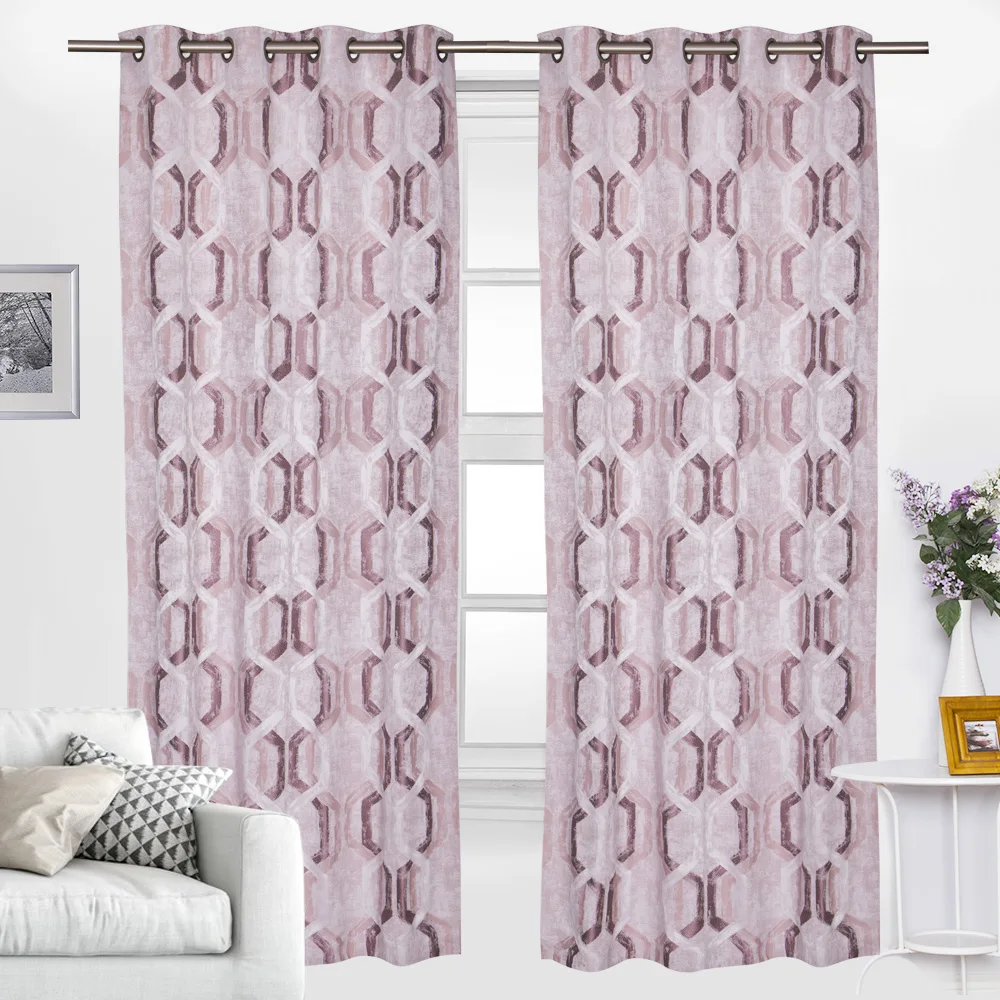 Curtain style pink British style hexagon three color jacquard popular geometric curtain