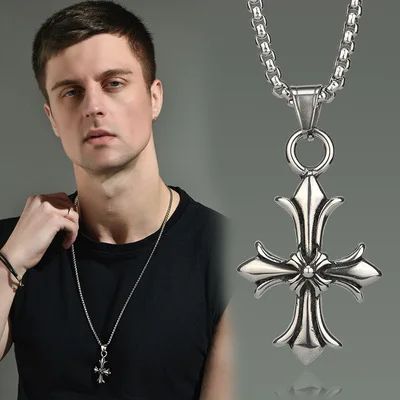 European and American fashion men's crosing cross design retro titanium steel punk hip hop sweater chain men's necklace, Picture shows
European and American fashion men's crosing cross design retro titanium steel punk hip hop sweater chain men's necklace, Picture shows