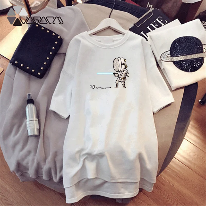 Women Summer Round Neck Print Casual Fashion White Loose Dress Plus Size holiday solid cotton T shirt
Women Summer Round Neck Print Casual Fashion White Loose Dress Plus Size holiday solid cotton T shirt