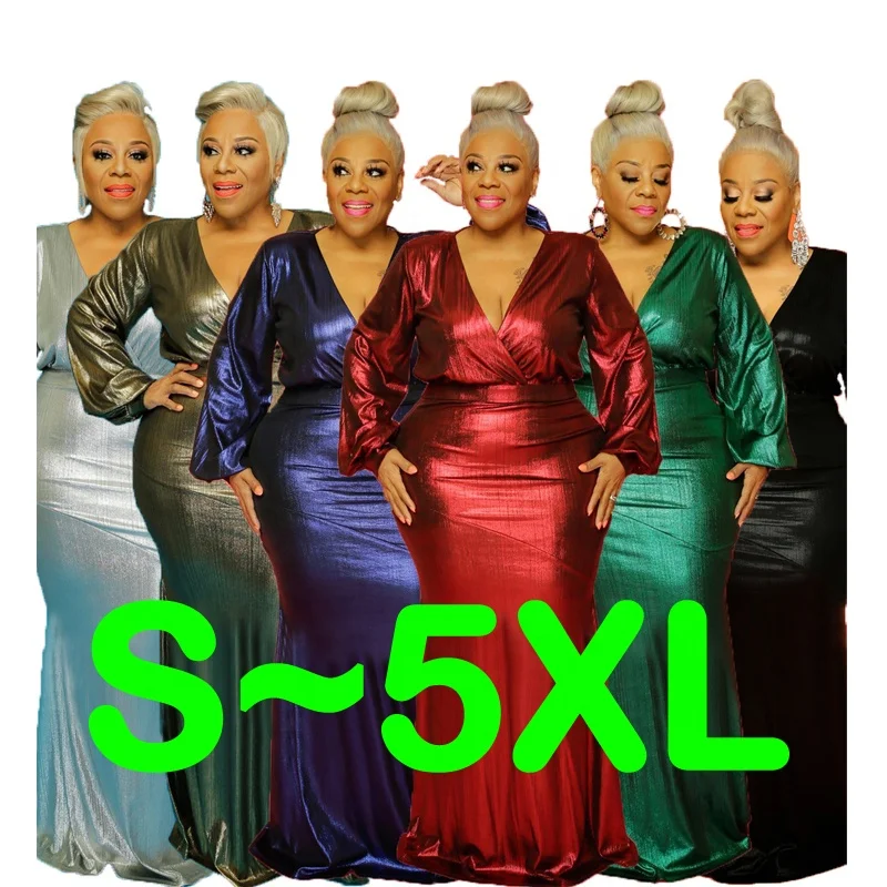 2021 New Shiny V Neck Women Dresses Women Tight Waist One Piece Dress Women's Evening Party Club Sexy Maxi Plus Size Dresses
2021 New Shiny V Neck Women Dresses Women Tight Waist One Piece Dress Women's Evening Party Club Sexy Maxi Plus Size Dresses