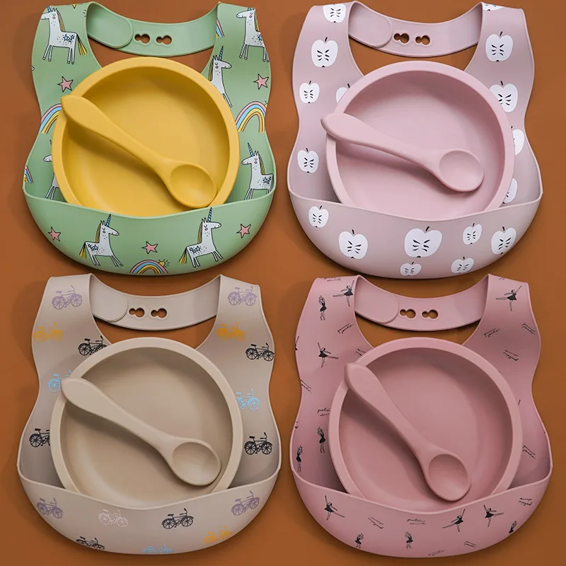 Colorful Printing Design Silicone Baby Bibs High Quality Silicone Baby Round Bowl Soft Silicone Baby Spoon, Customized
Colorful Printing Design Silicone Baby Bibs High Quality Silicone Baby Round Bowl Soft Silicone Baby Spoon, Customized