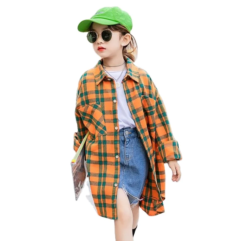 Girls' Plaid New Cotton Mid-Length Fashionable Big Boy'S Shirt Children'S Cardigan Shirt, Orange
Girls' Plaid New Cotton Mid-Length Fashionable Big Boy'S Shirt Children'S Cardigan Shirt, Orange