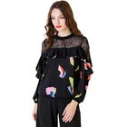 Long Sleeve Casual Drop-shoulder Woman Ruffles Blouses Clothes Women