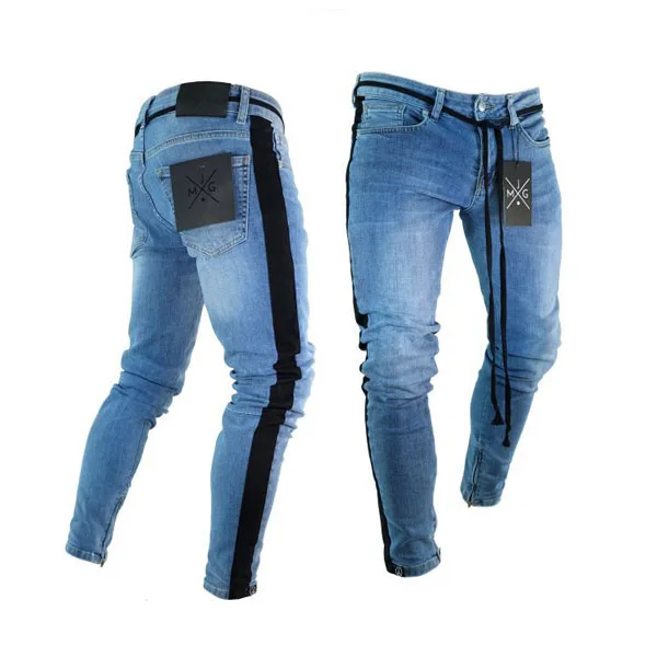 Men's Fashion Slim Thin Skinny Hole Ripped Jeans for Men Pencil Pants Hiphop Trousers Side Stripe Clothes Clothing, Blue
Men's Fashion Slim Thin Skinny Hole Ripped Jeans for Men Pencil Pants Hiphop Trousers Side Stripe Clothes Clothing, Blue