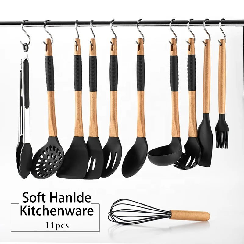 Silicone cookwares set of 11 with soft grip handle and S hooks for home kitchen cooking
Silicone cookwares set of 11 with soft grip handle and S hooks for home kitchen cooking