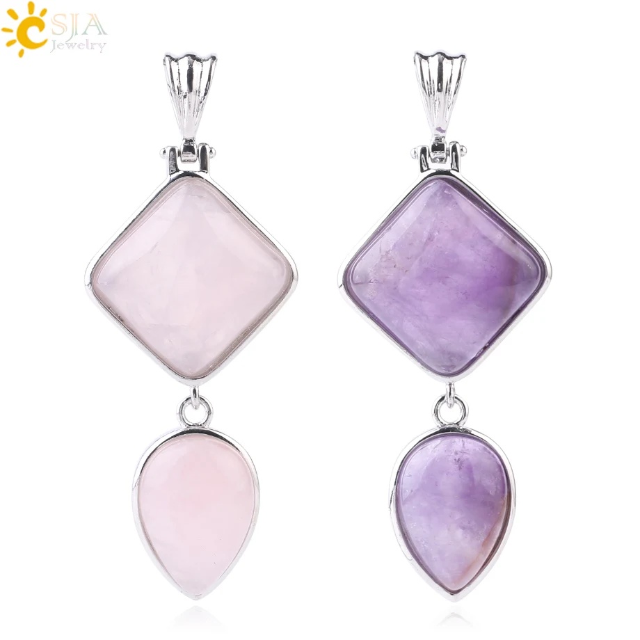 

CSJA square teardrop shaped pendant natural stone crystal quartz lapis pendant charms for necklace women men jewelry F814