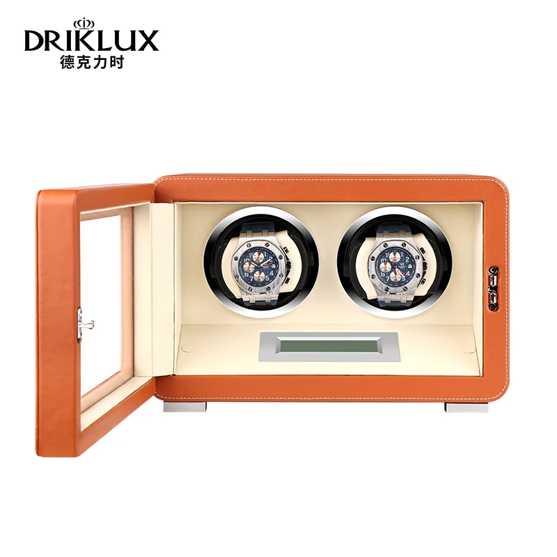 

2022 Driklux New Elegant Custom Logo leather 2 Slots Luxury Case Box Shaker Leather Watch Winder Super Quiet Motor