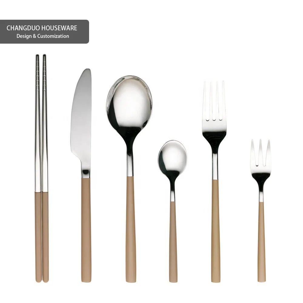 spoon fork knife chopsticks silvery with brown handle nordic style Customized Logo online shopping metal stainless steel cutlery
spoon fork knife chopsticks silvery with brown handle nordic style Customized Logo online shopping metal stainless steel cutlery