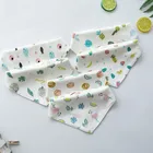 Waterproof triangular pure cotton three-layer buttoned towel baby bibs wholesale for children