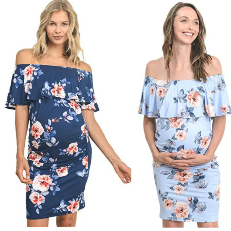 SZ-MS010 Wholesale Summer Sexy Off Shoulder Pregnant Dress Floral Print Maternity Dress Clothes, Pink, light blue, dark blue 
SZ-MS010 Wholesale Summer Sexy Off Shoulder Pregnant Dress Floral Print Maternity Dress Clothes, Pink, light blue, dark blue