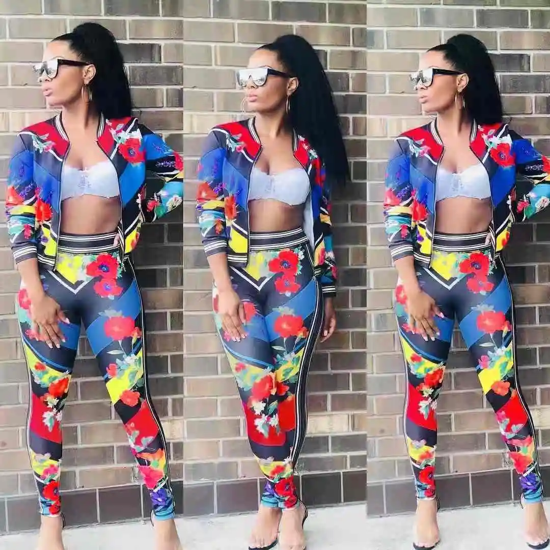 2021 trendy women clothing long sleeve floral print tracksuits gym workout sports running wear, As picture
2021 trendy women clothing long sleeve floral print tracksuits gym workout sports running wear, As picture
