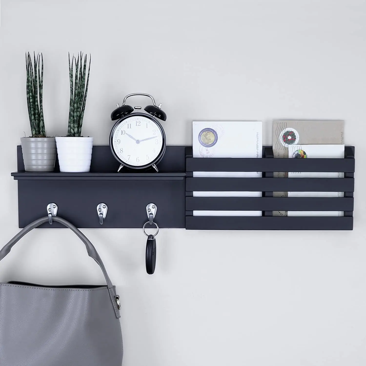 Mail Holder and Coat Key Rack Wall Shelf with 3 Hooks Key Holder Mail Organizer, Black
Mail Holder and Coat Key Rack Wall Shelf with 3 Hooks Key Holder Mail Organizer, Black