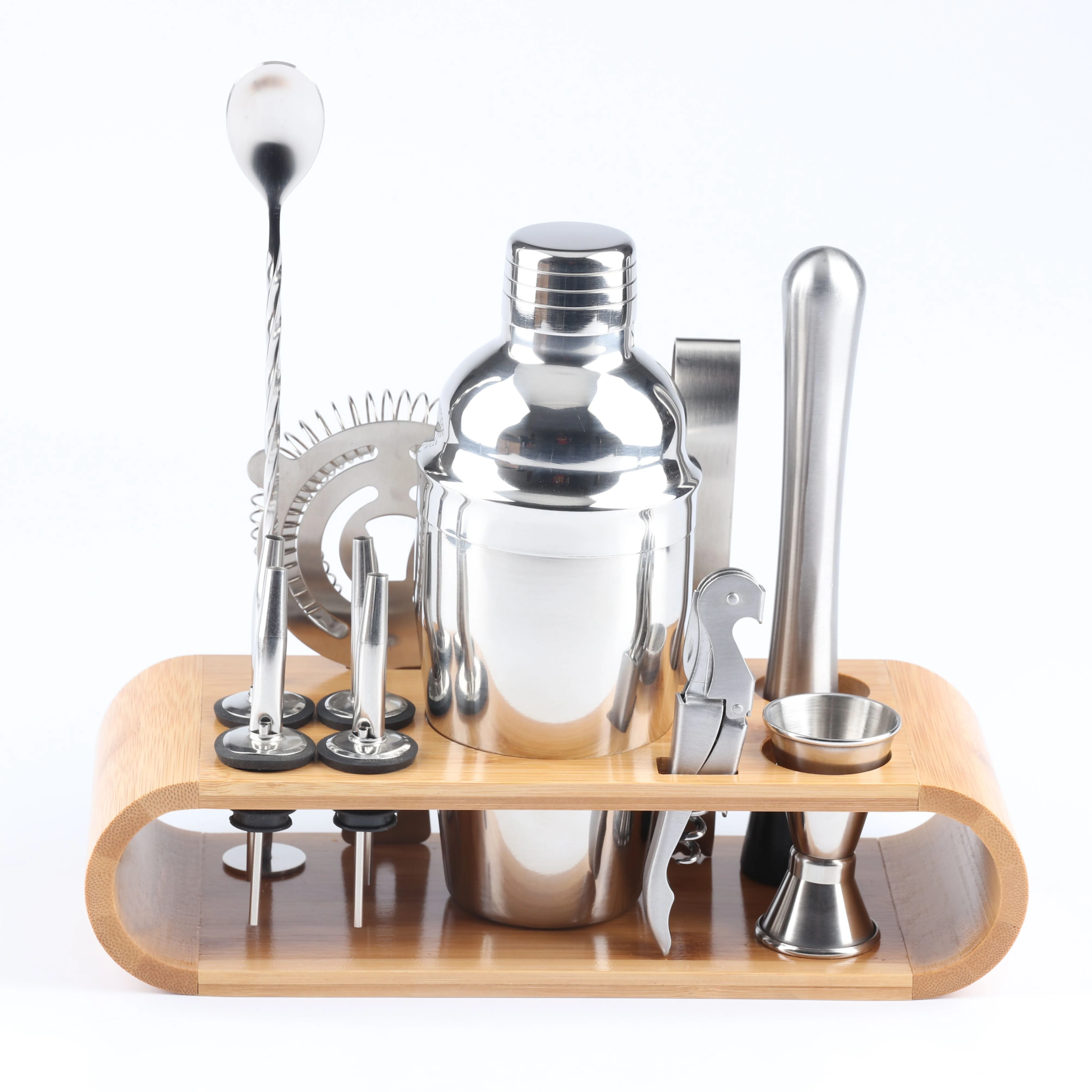 11-piece Metal Cocktail Shaker Set with Oval Bamboo Frame Bar Cocktail Supplies Bartending Tools, Metallic silver
11-piece Metal Cocktail Shaker Set with Oval Bamboo Frame Bar Cocktail Supplies Bartending Tools, Metallic silver