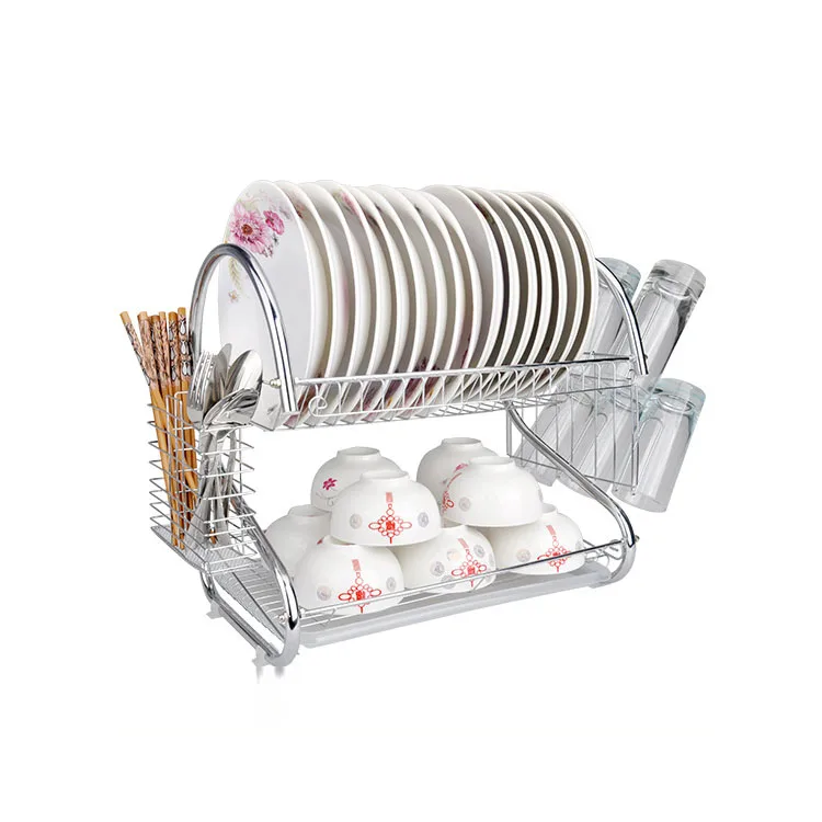 

Wholesale 2 tier Electroplate Silver S type Wire Metal Dish Drying Rack for Storage Kitchen Supplies