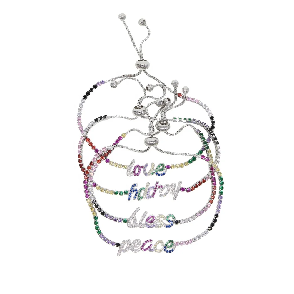 customize letter words charm tennis chain bracelet multi colorful cz bless peace happy love custom letter jewelry
customize letter words charm tennis chain bracelet multi colorful cz bless peace happy love custom letter jewelry