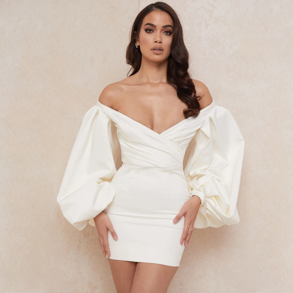 Celebrity Pure Color Lining V Neck Off Shoulder Big Puff Sleeve Button Silk Satin Backless Wrap Mini Club Dress, Customized color
Celebrity Pure Color Lining V Neck Off Shoulder Big Puff Sleeve Button Silk Satin Backless Wrap Mini Club Dress, Customized color