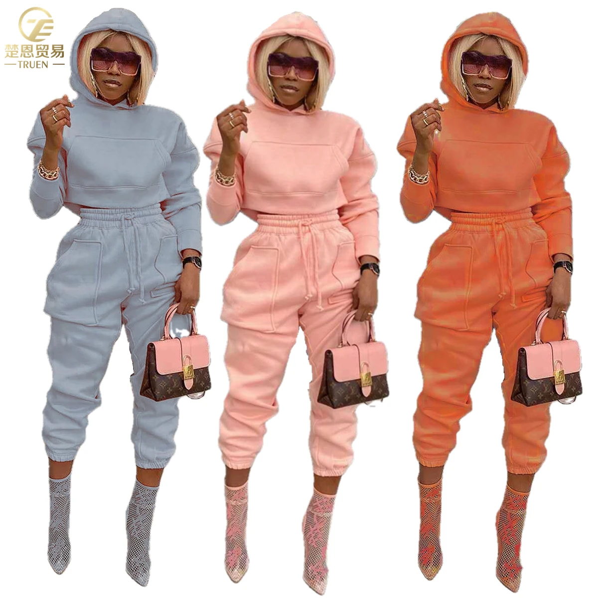 Fall Autumn Ladies clothing Casual Solid Hoodie Jogger suit Womens Sweat Pocket Crop Sweatsuit 2 piece Pants Sets, Picture color
Fall Autumn Ladies clothing Casual Solid Hoodie Jogger suit Womens Sweat Pocket Crop Sweatsuit 2 piece Pants Sets, Picture color