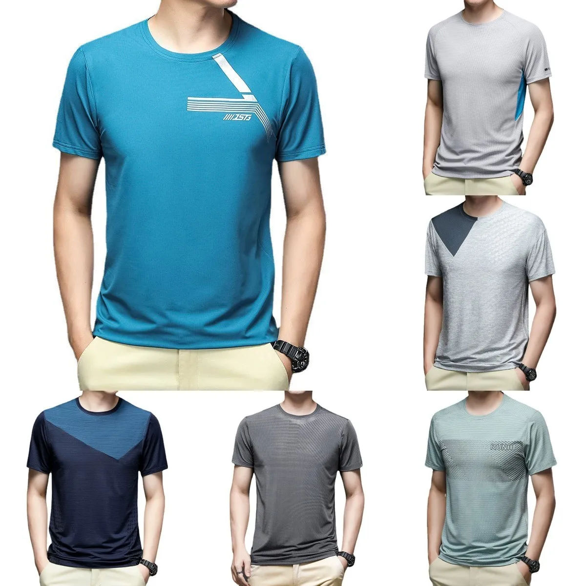 New O-neck seamless ice silk fitness stretch summer short-sleeved designer custom casual T-shirt men
New O-neck seamless ice silk fitness stretch summer short-sleeved designer custom casual T-shirt men