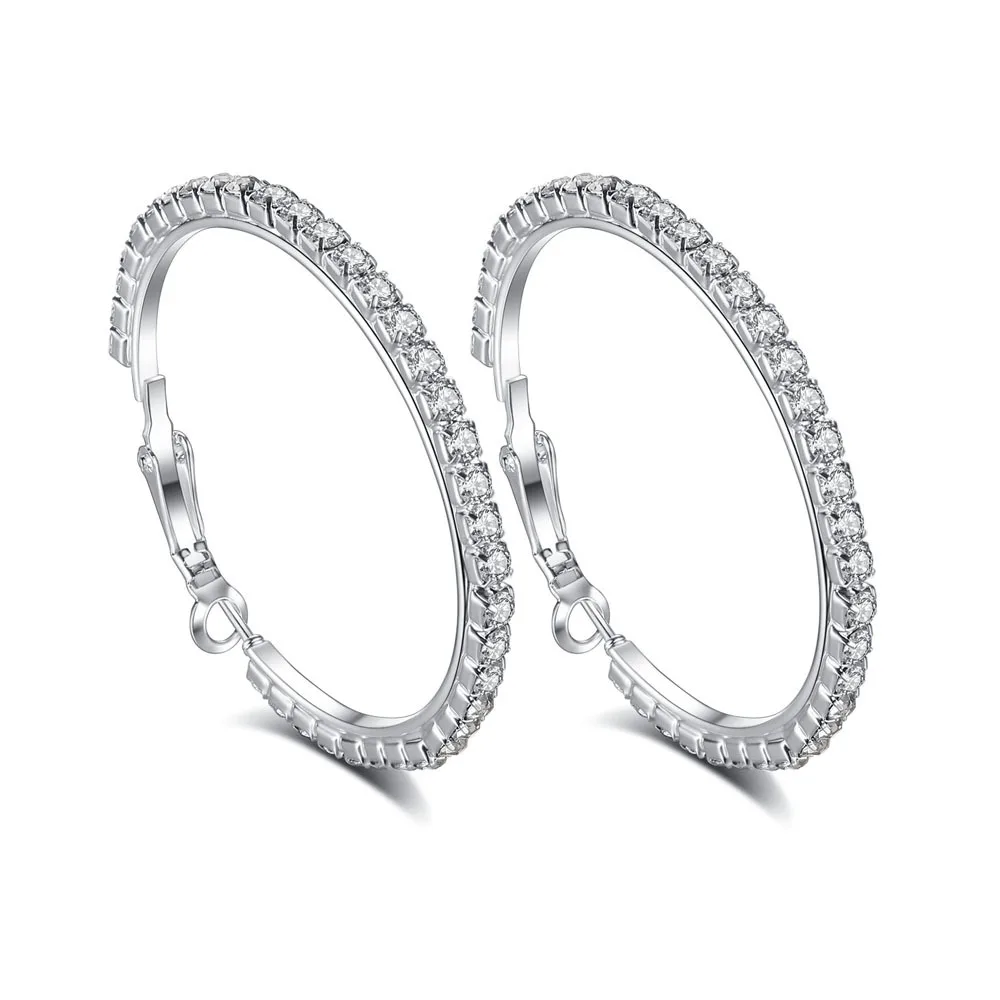 Simple Design Silver Plated 20-40mm Big Round Sparkling Rhinestone Hoop Earrings Bling CZ Crystal Hoop Earrings
Simple Design Silver Plated 20-40mm Big Round Sparkling Rhinestone Hoop Earrings Bling CZ Crystal Hoop Earrings