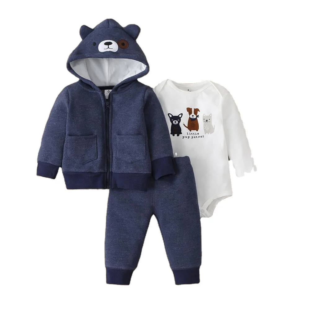 Fashion Style Cotton Cute Puppy Hooded Matching Costume 3pcs Baby Clothing Set Infant Clothes 
Fashion Style Cotton Cute Puppy Hooded Matching Costume 3pcs Baby Clothing Set Infant Clothes