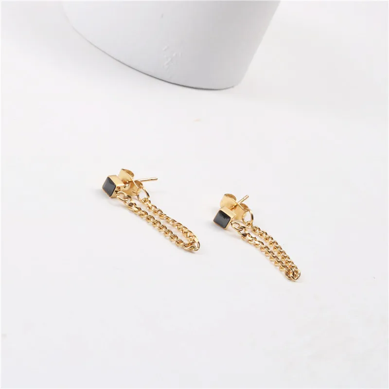 High Quality Non Tarnish Waterproof Trendy Earring 18K PVD Gold Plated Black Stone Chain Stainless Steel Earrings for Girl
High Quality Non Tarnish Waterproof Trendy Earring 18K PVD Gold Plated Black Stone Chain Stainless Steel Earrings for Girl