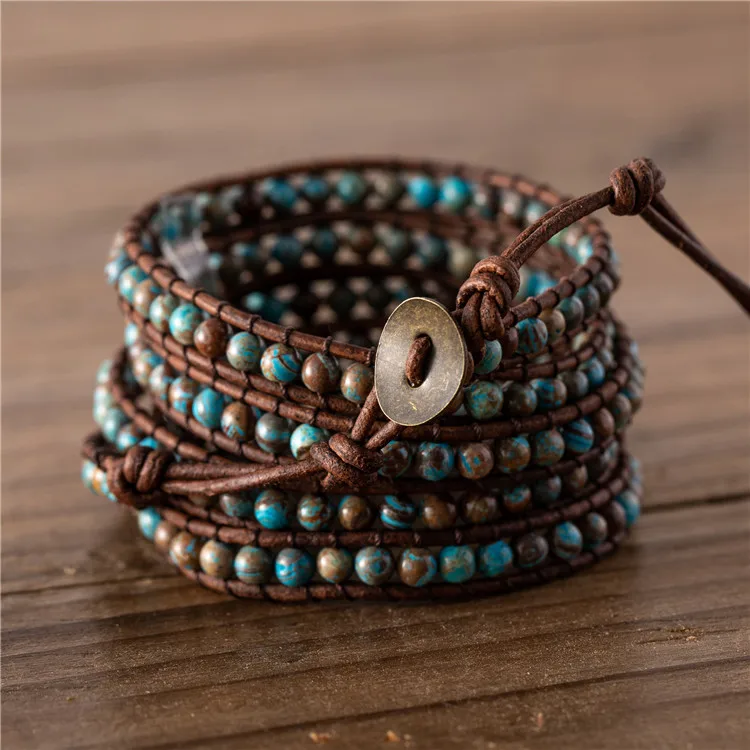 Vintage Autumn Jasper Natural stone BOHO handmade beaded leather wrap around bracelet for women and men
Vintage Autumn Jasper Natural stone BOHO handmade beaded leather wrap around bracelet for women and men