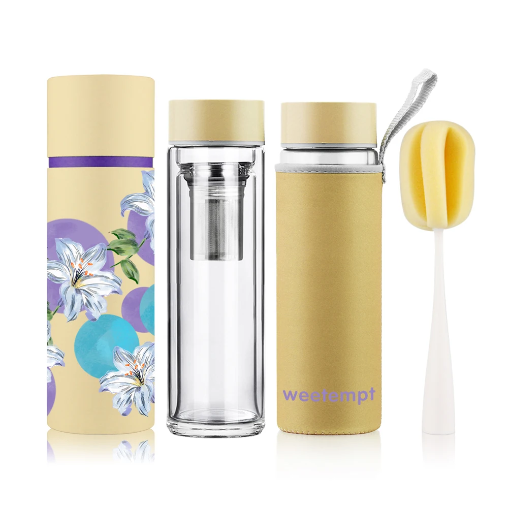 High borosilicate Double wall 12oz glass water bottle with custom sleeves glass tea bottle, Gradient color
High borosilicate Double wall 12oz glass water bottle with custom sleeves glass tea bottle, Gradient color