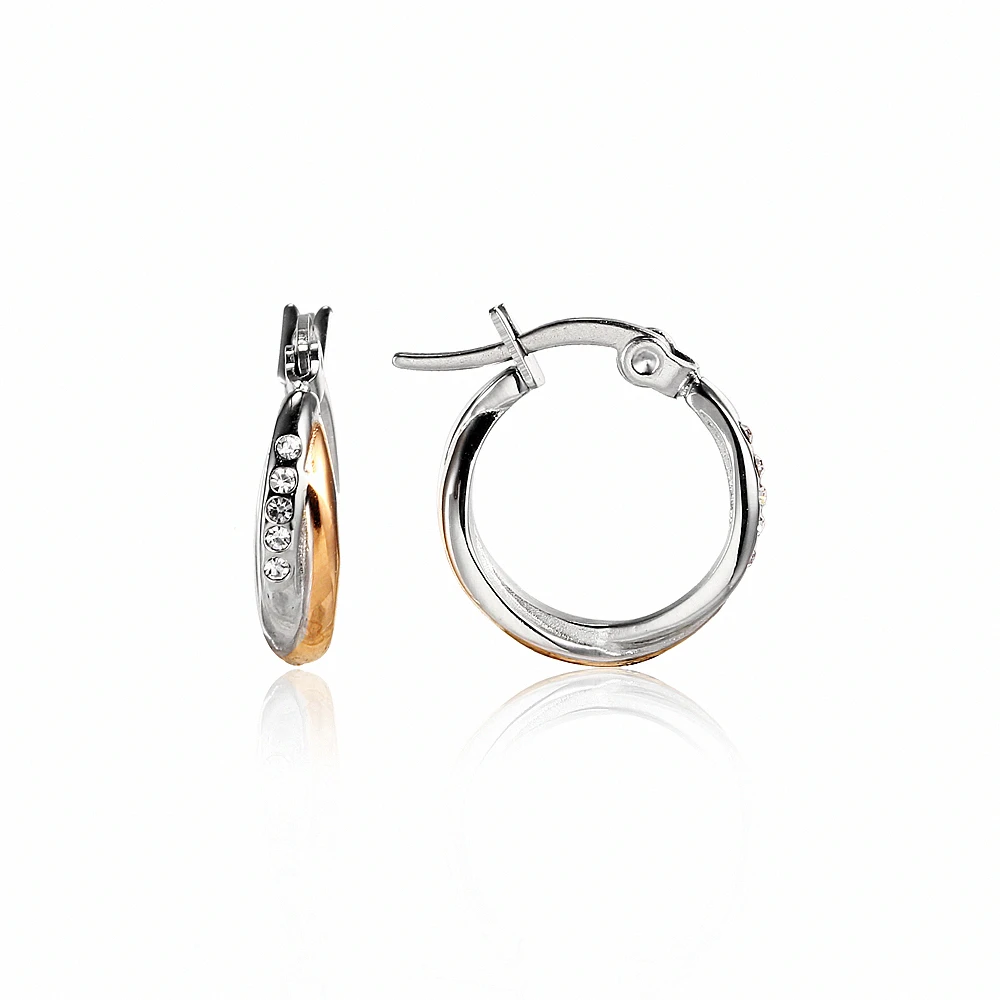Stainless Steel Fashion Two Color Inlaid Zircon Circle Earrings, Rose gold/customized color
Stainless Steel Fashion Two Color Inlaid Zircon Circle Earrings, Rose gold/customized color