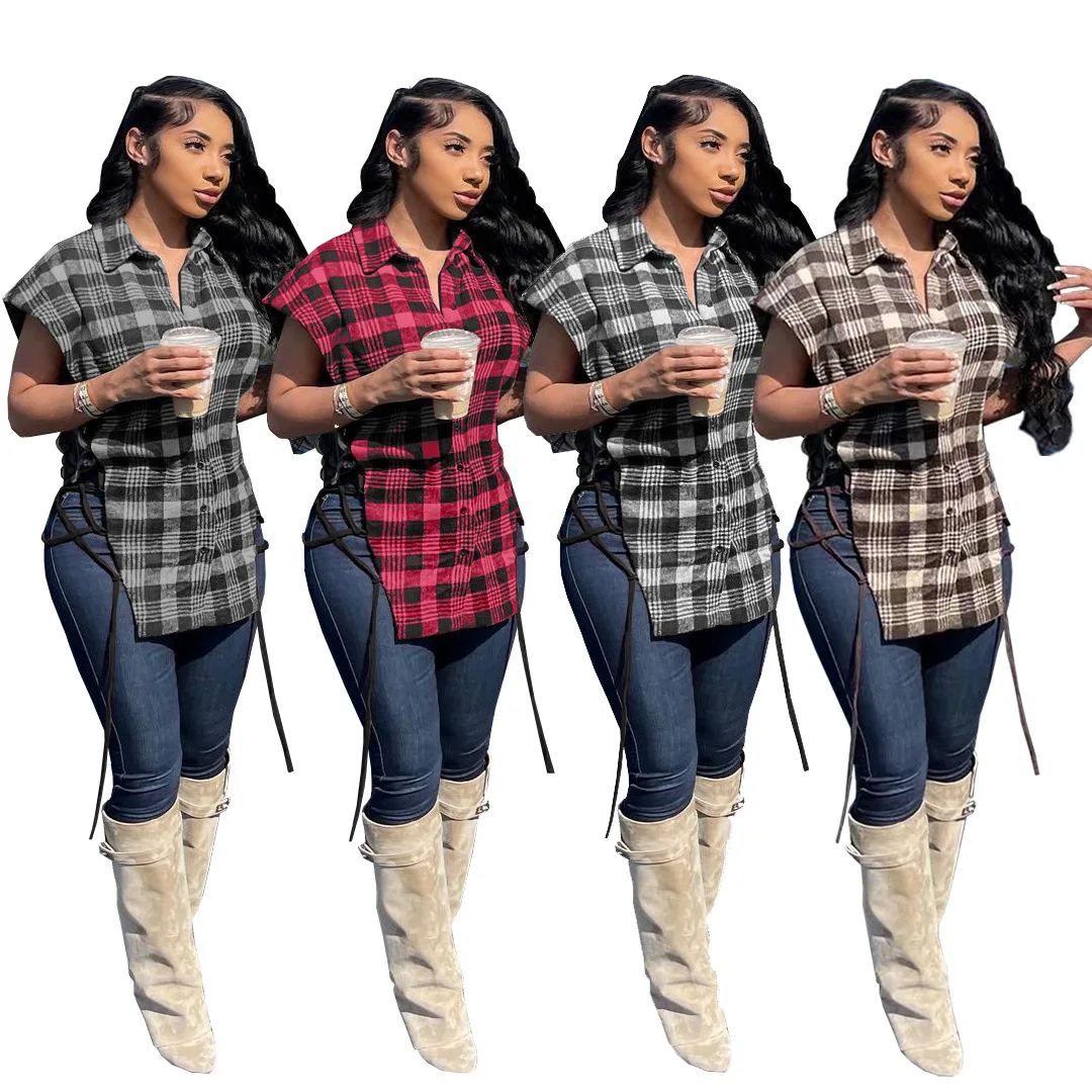2022 New Spring Single Button Sleeveless Shirts Side Bandage Cardigan Plaid Blouse Shirts For Ladies
2022 New Spring Single Button Sleeveless Shirts Side Bandage Cardigan Plaid Blouse Shirts For Ladies