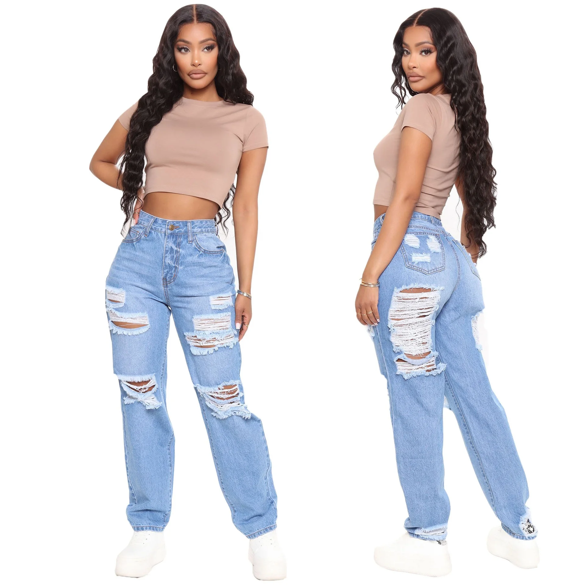 5505 New design loose style high waist wide leg casual denim pants women ripped jeans, As picture or customized make
5505 New design loose style high waist wide leg casual denim pants women ripped jeans, As picture or customized make