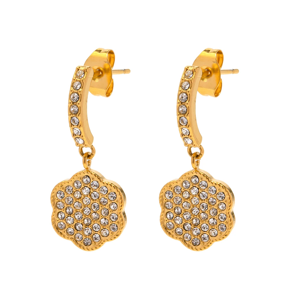 Dainty Jewelry 18K Gold Plated Stainless Steel Full Cubic Zirconia Flower Drop Earrings for Girls
Dainty Jewelry 18K Gold Plated Stainless Steel Full Cubic Zirconia Flower Drop Earrings for Girls