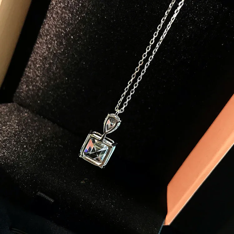 925 sterling silver stylish personality asche pagoda square diamond custom diamond pendant temperament necklace, White
925 sterling silver stylish personality asche pagoda square diamond custom diamond pendant temperament necklace, White