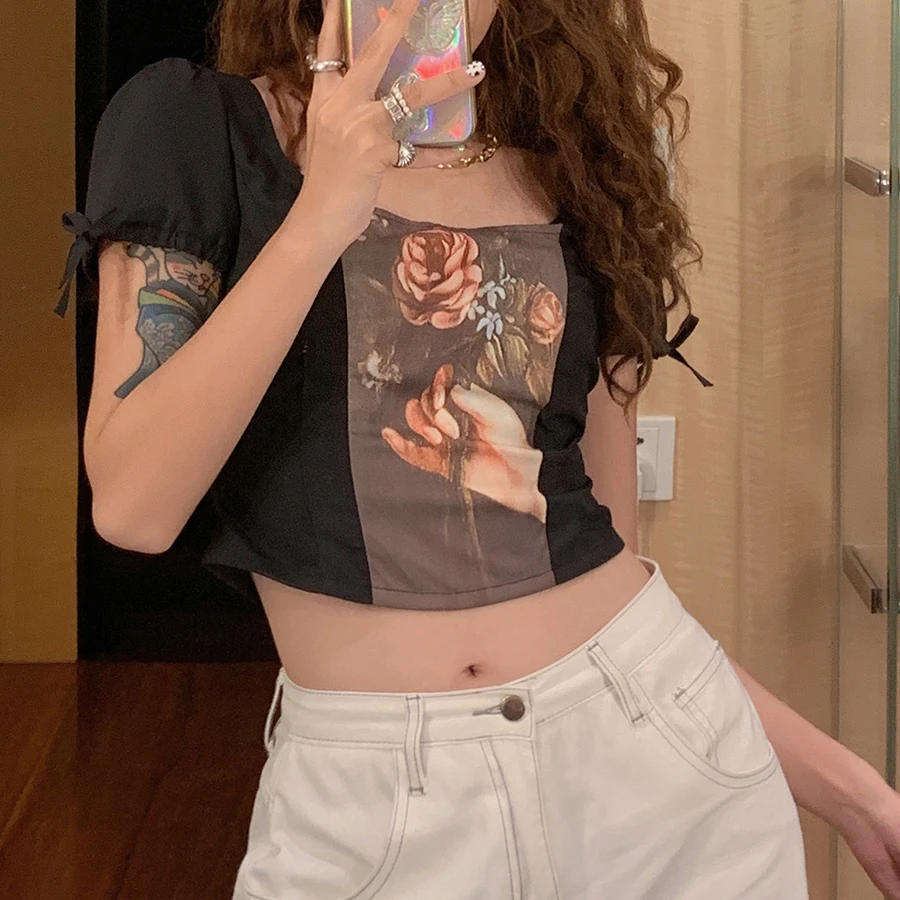 Kliou K21L00610 Sexy midriff print top with short sleeves for summer 2021 new women's T-shirt
Kliou K21L00610 Sexy midriff print top with short sleeves for summer 2021 new women's T-shirt