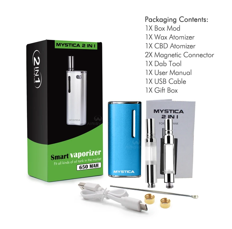 Airistech 650mAh Mystica 2 in 1 Vaporizers regular battery CBD /Wax Kit, Black silver gold blue
Airistech 650mAh Mystica 2 in 1 Vaporizers regular battery CBD /Wax Kit, Black silver gold blue