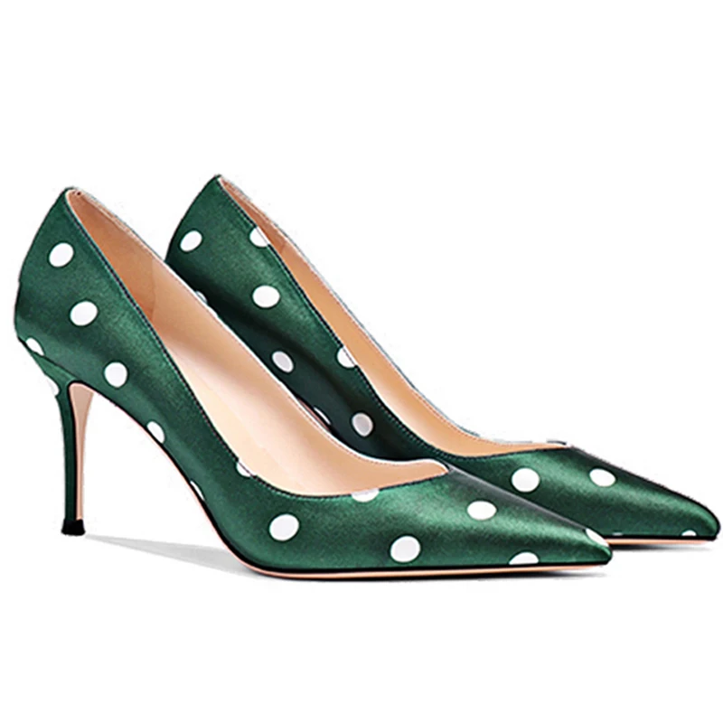 High Heel Shoes Pumps Women's Green Polka Dot Silk Women custom Ladies Dress Shoes For Lady
High Heel Shoes Pumps Women's Green Polka Dot Silk Women custom Ladies Dress Shoes For Lady